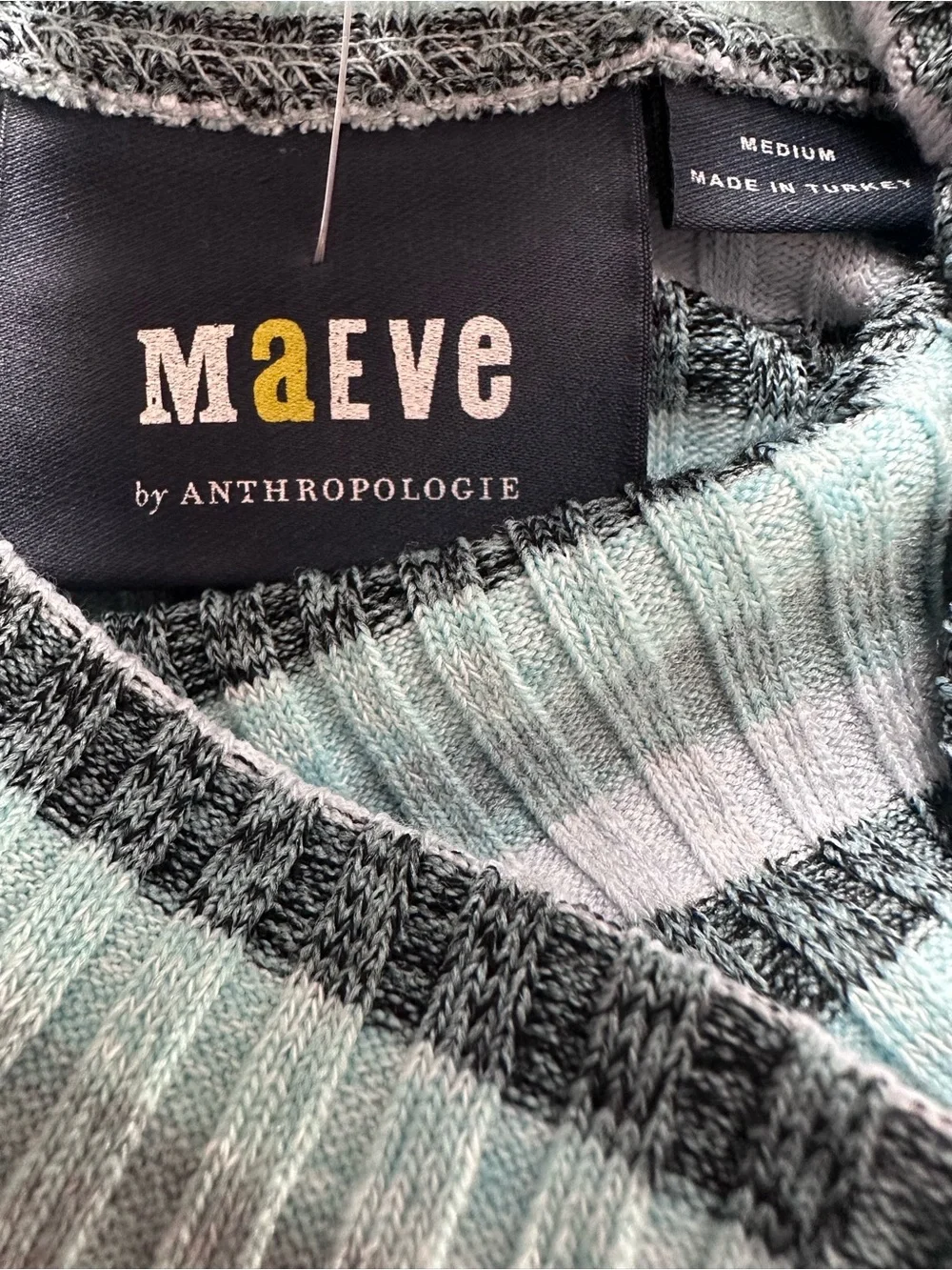 Maeve Anthropologie Puff Sleeve Blue Striped Turtleneck Pullover Top Sz Medium